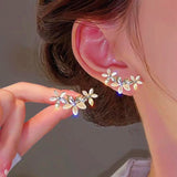 Silver Post Rhinestone Flower Earrings