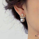 Silver Post Crown Pearl Earrings