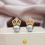 Silver Post Crown Pearl Earrings