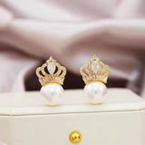 Silver Post Crown Pearl Earrings