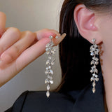 Silver Post Crystal Leaf Earrings