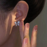 Silver Post Diamond Butterfly Earrings