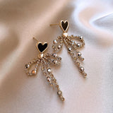 Silver Post Diamond Love Bow Earrings