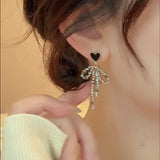 Silver Post Diamond Love Bow Earrings