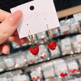 Silver Post Diamond Strawberry Earrings