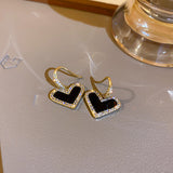 Silver Post Diamond Zircon Love Heart Earrings