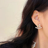 Silver Post Bow Pearl Jacket Earrings