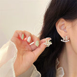 Silver Post Bow Pearl Jacket Earrings