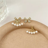 Silver Post Bow Pearl Jacket Earrings