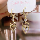 Silver Post Double Layer Full Diamond Love Heart Earrings