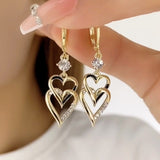 Silver Post Double Layer Full Diamond Love Heart Earrings