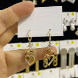 Silver Post Double Layer Full Diamond Love Heart Earrings