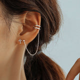 Silver Post Ear Cuff Earrings