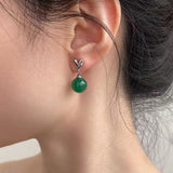 Silver Post Elegant Green Pearl Heart Earrings