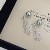 Silver Post Gray Pearl Jacket Earrings