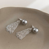 Silver Post Gray Pearl Jacket Earrings