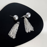 Silver Post Gray Pearl Jacket Earrings