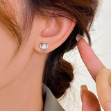 Silver Post Heart-Design Artificial Pearl Stud Earrings