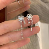 Silver Post Heart And Star Earrings