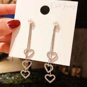 Silver Post Heart Drop Earrings