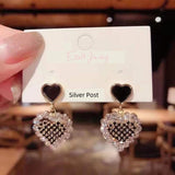 Silver Post Heart Rhinestone Earrings