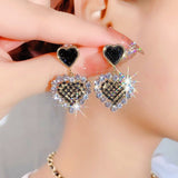 Silver Post Heart Rhinestone Earrings