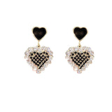 Silver Post Heart Rhinestone Earrings