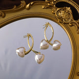 Silver Post Heart Shape Pearl Cross Earrings