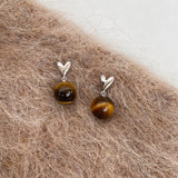 Silver Post Heart Tiger Eye Stone Earrings