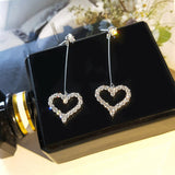 Silver Post Hollow Zircon bling Heart Earrings