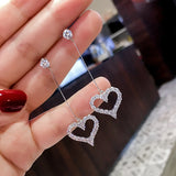 Silver Post Hollow Zircon bling Heart Earrings