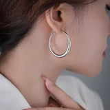 Silver Post Large Hoop Earrings