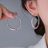 Silver Post Large Hoop Earrings