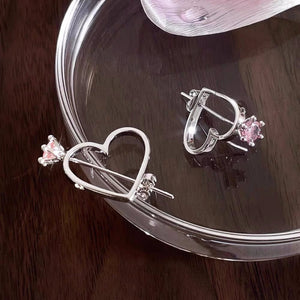 Silver Post Love Arrow Pierced Heart Earrings