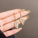 Silver Post Luxurious Golden Branches and Jade Leaves Earrings