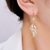 Silver Post Luxurious Golden Branches and Jade Leaves Earrings