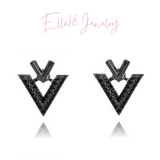 Silver Post Letter V Jacket Earrings