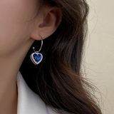 Silver Post Ocean Blue Heart-Design Earrings