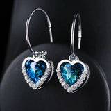 Silver Post Ocean Blue Heart-Design Earrings