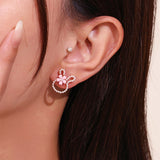 Silver Post Pearl Flower Rabbit Stud Earrings