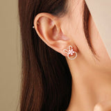 Silver Post Pearl Flower Rabbit Stud Earrings