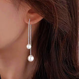 Silver Post Pearl Tassel Earrings