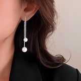 Silver Post Pearl Tassel Earrings