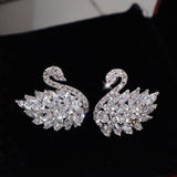 Silver Post Swan Zircon Stud Earrings