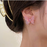 Silver Post Pink Butterfly Stud Earrings