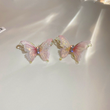 Silver Post Pink Butterfly Stud Earrings