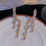 Silver Post Pink Crystal Water Drop Earrings