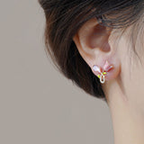 Silver Post Pink Flower Stud Earrings