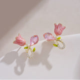 Silver Post Pink Flower Stud Earrings