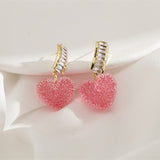 Silver Post Pink Gummy Heart Earrings